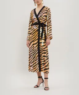 RIXO London 'Gigi' Sequin Midi Dress Tiger Print Sequins Size M/Au 12 for rent on The Volte - image 1