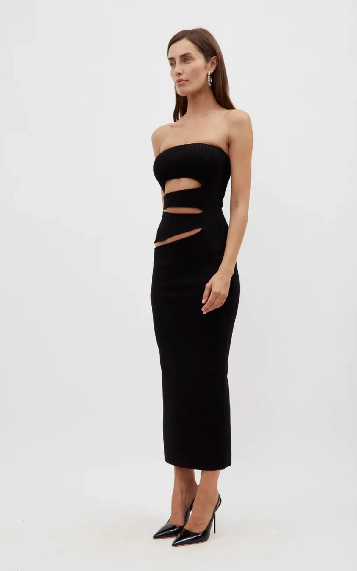 Christopher Esber Slashed Knit Strapless Dress Black Size S/Au 8 - Image 4