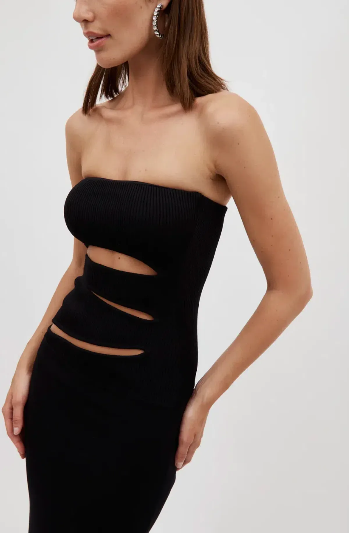 Christopher Esber Slashed Knit Strapless Dress Black Size S/Au 8 - Image 2