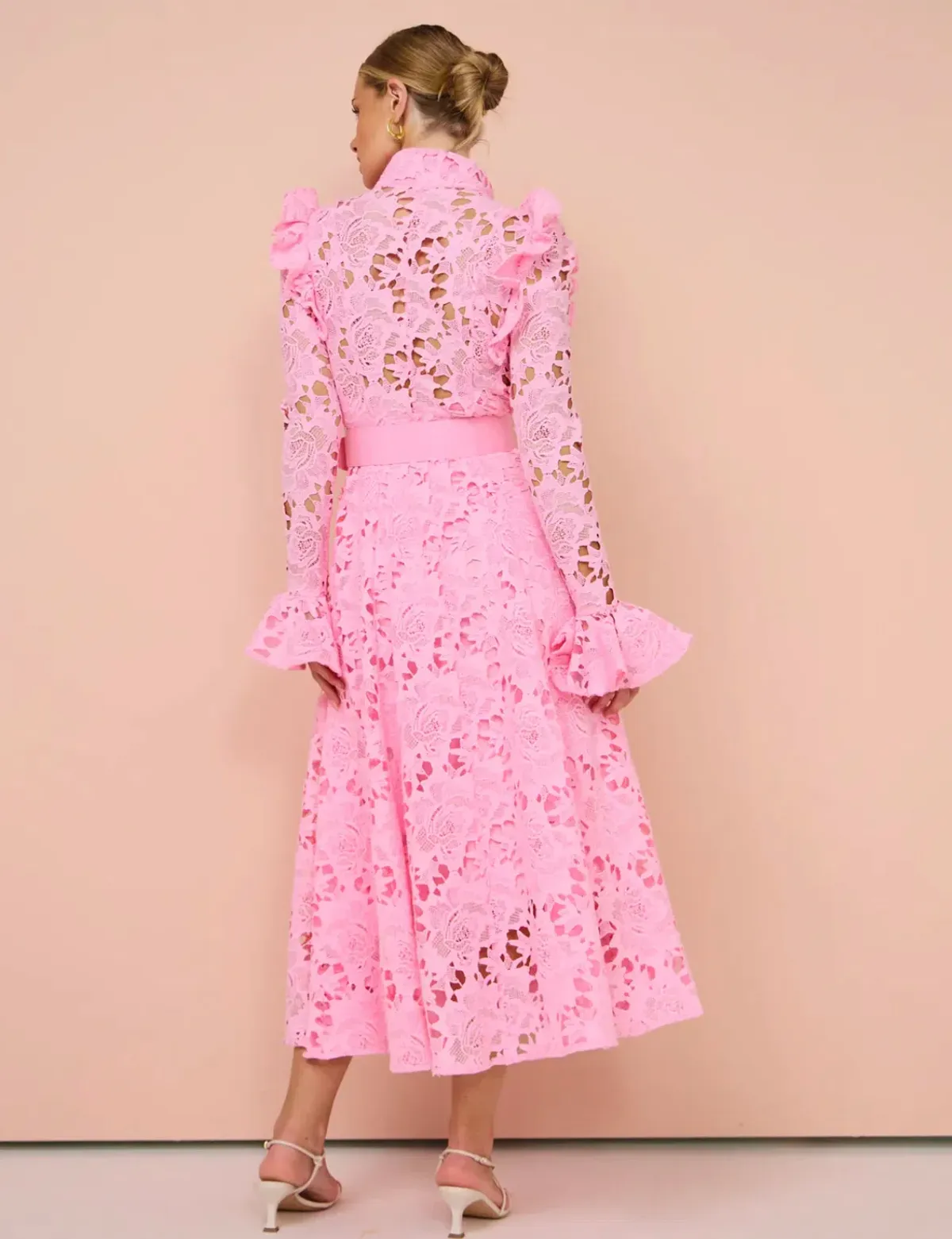 Leo Lin Aliyah Lace Butterfly Sleeve Midi Dress In Candy Pink Size 8  - Image 2