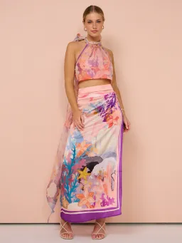 LEO LIN Evie/Estella Wrap Midi Skirt in Neptune Print in Coral Size 8 for rent on The Volte - image 1