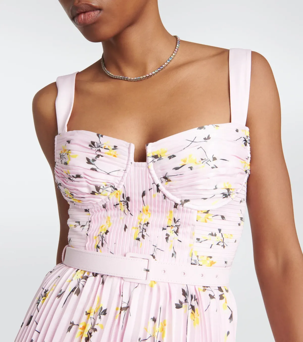 Self Portrait Satin Midi Dress Pink Floral Size 8 - Image 2