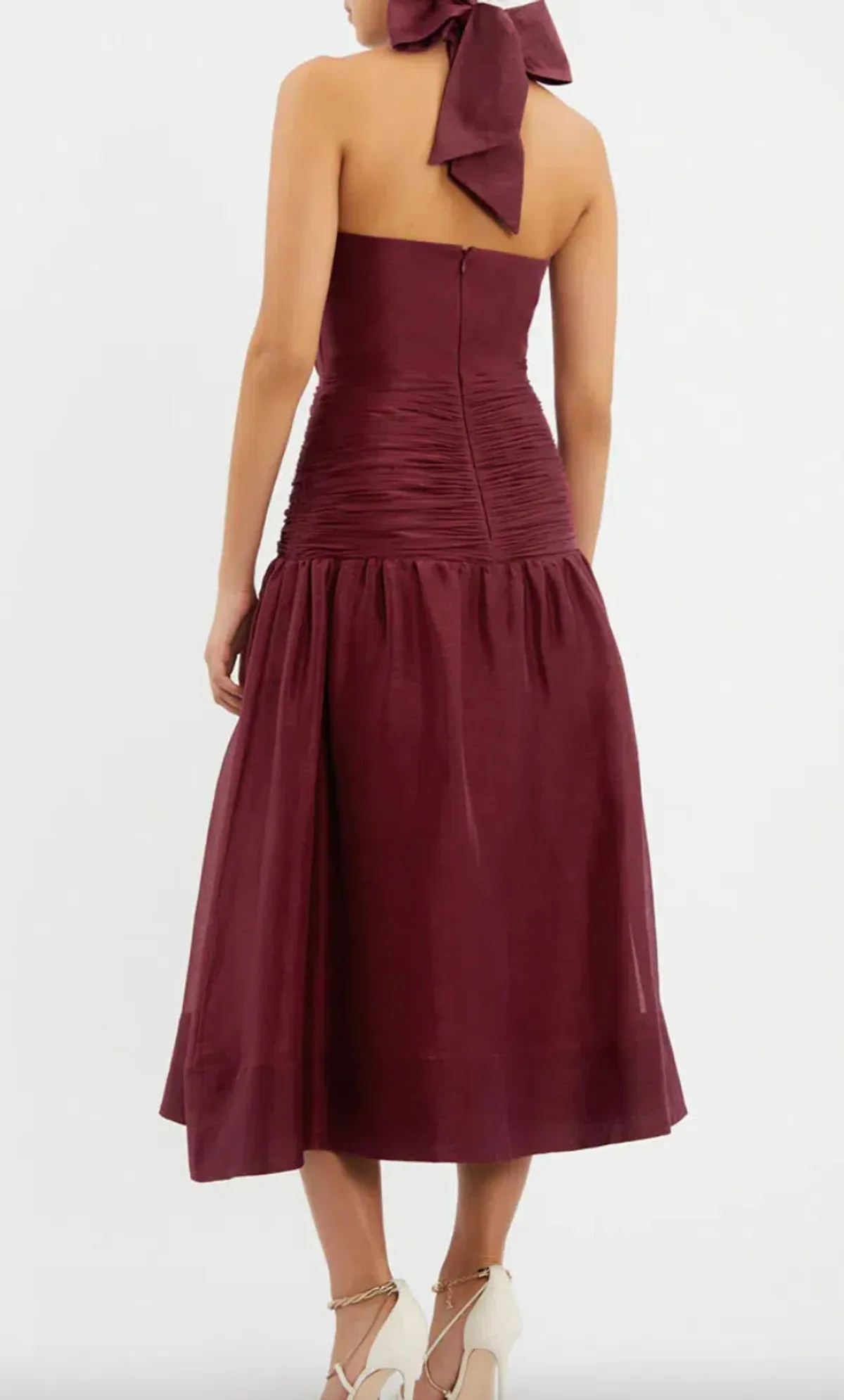 Rebecca Vallance Bordeaux Bow Midi Dress Ox Blood Size 8 - Image 3