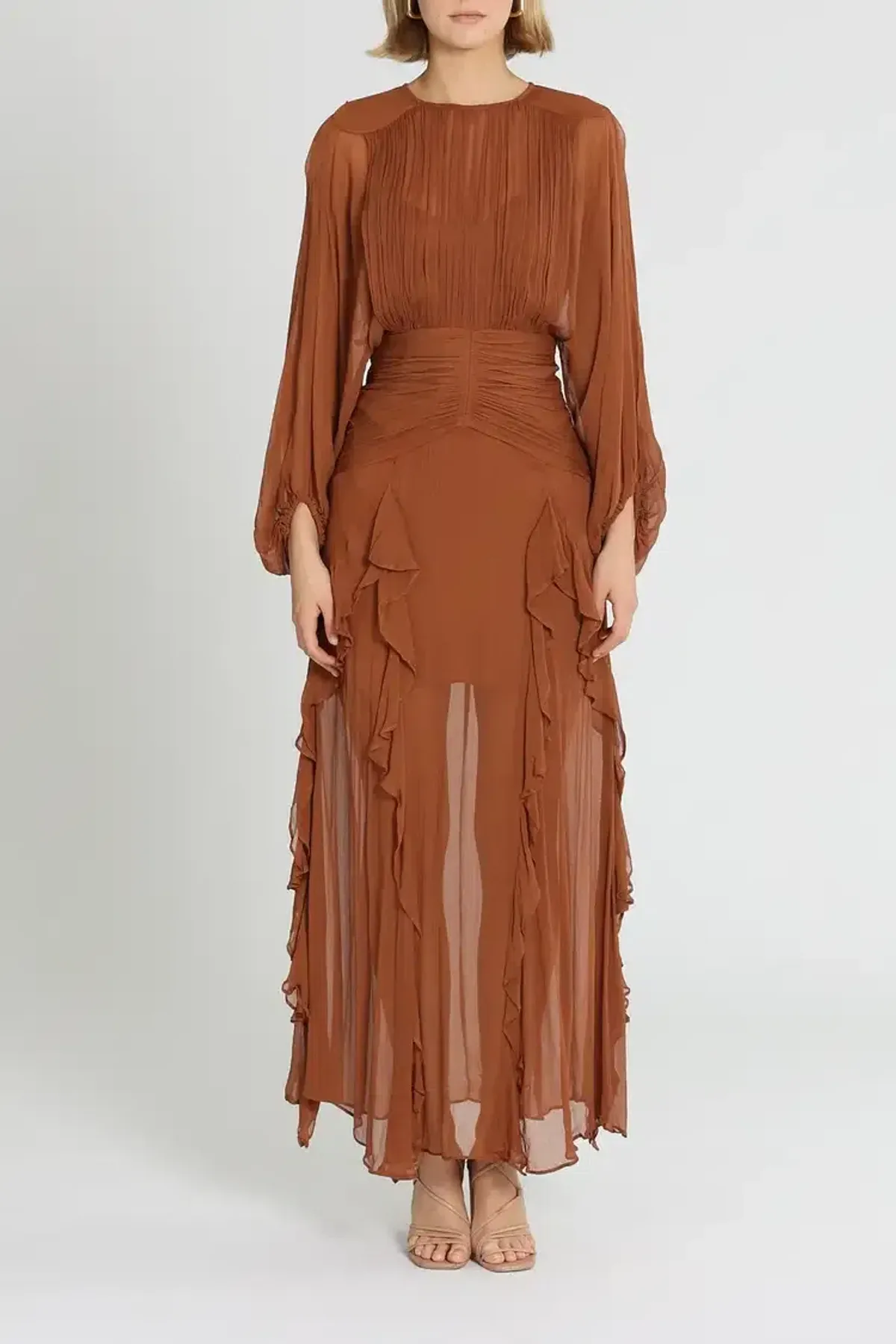 Shona Joy Leonie Balloon Sleeve Maxi Dress in Brown Size 6 - Image 1