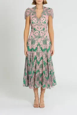 Moss and Spy Sienna Cap Sleeve Midi Dress in Green and Pink Size 14 for rent on The Volte - image 1