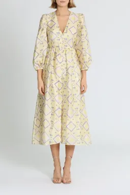 Baum Und Pferdgarten Asana Midi Dress in Yellow Size 10 for rent on The Volte - image 1