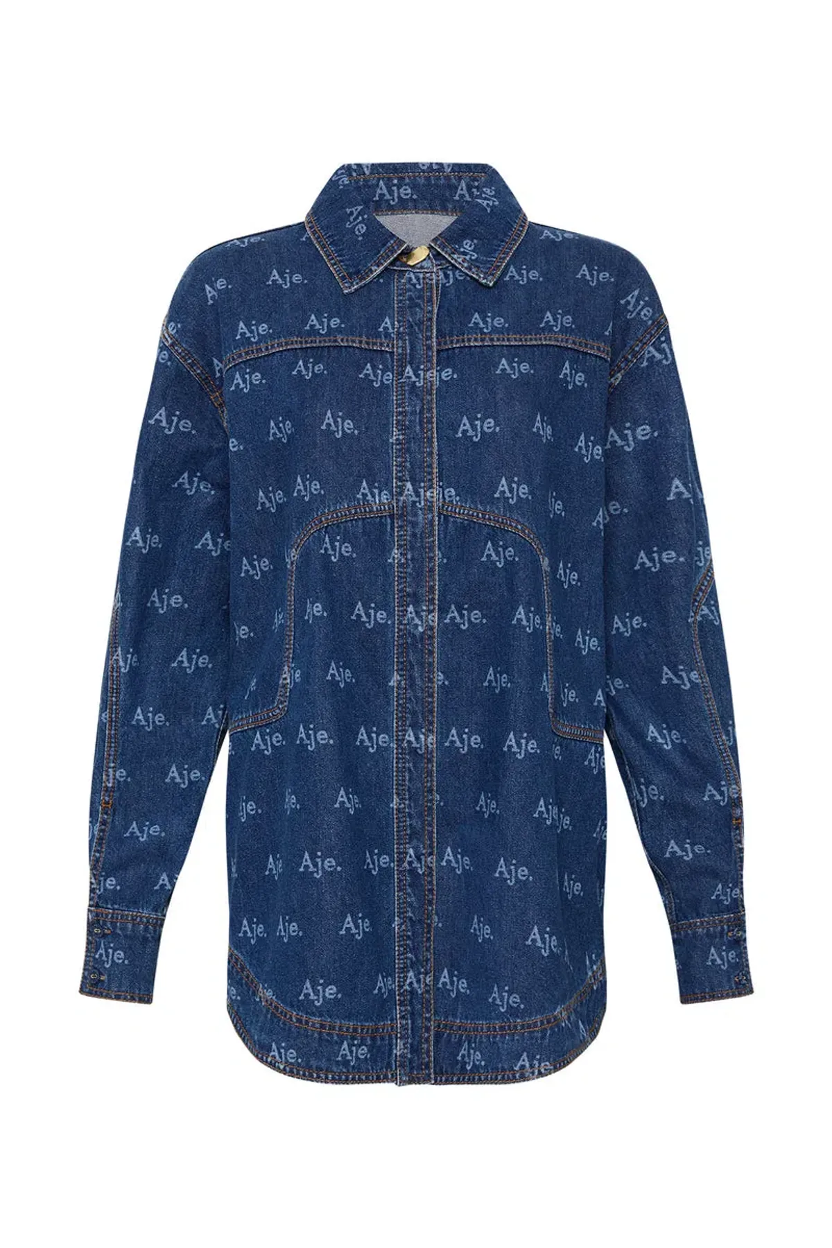 Aje Ratio Logo Denim Shirt and Mini Skirt Set Logo Wash Blue Size 16 - Image 4