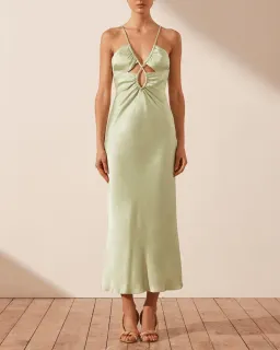 Shona Joy Angelica Keyhole Lace Front Midi Dress in Aloe Vera Size 8 for rent on The Volte - image 1