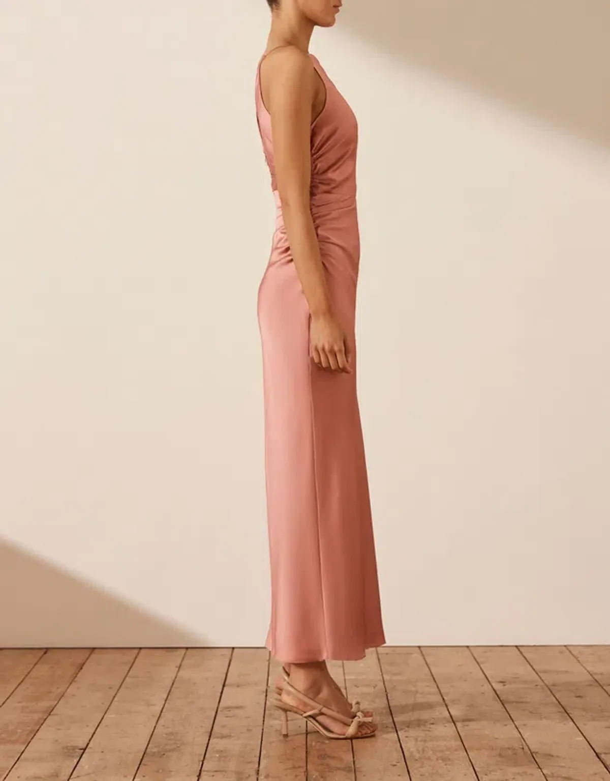 Shona Joy High Neck Ruched Midi Dress Rose Size - Image 3