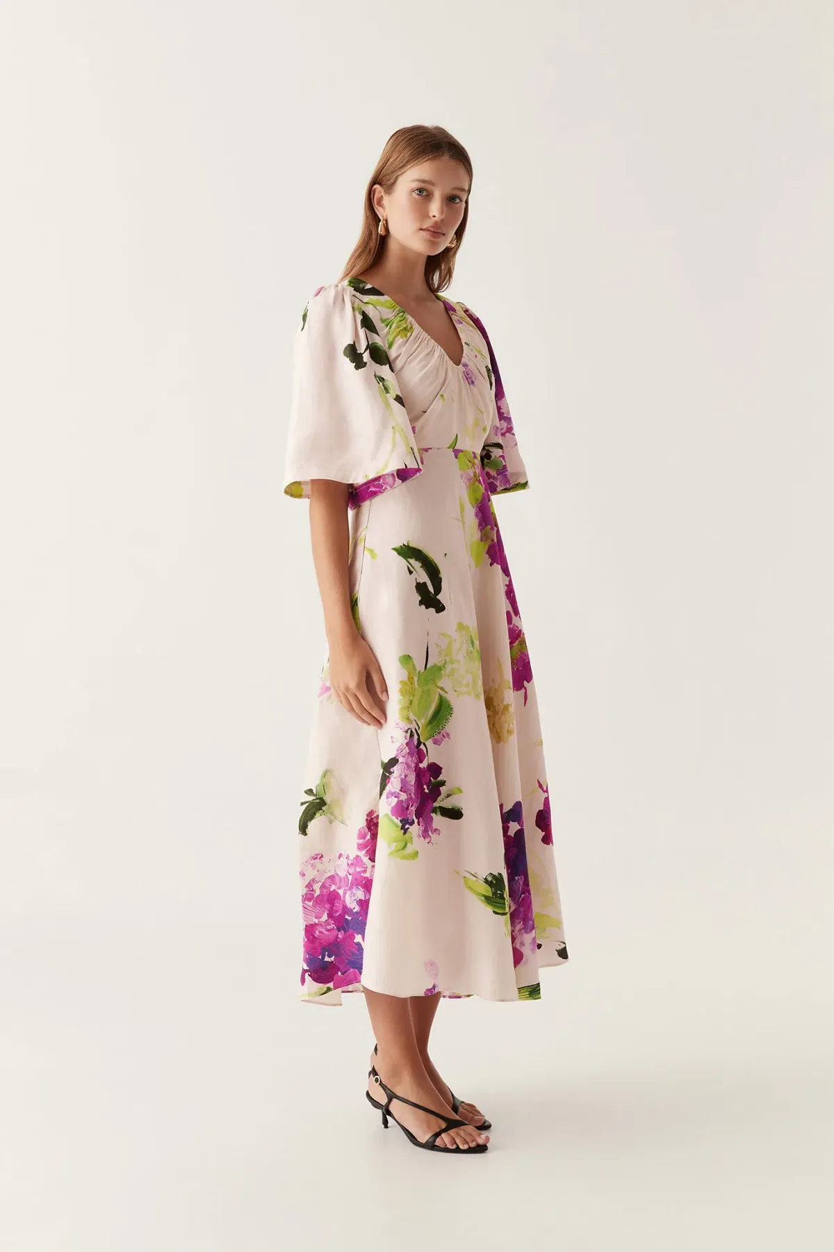 Aje Gilda Bell Sleeve Midi Dress Wild Hydrangea Size 10 - Image 2