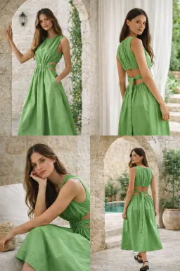 Aje Zorina Tie Midi Dress Fern Green Size 10 for rent on The Volte - image 1