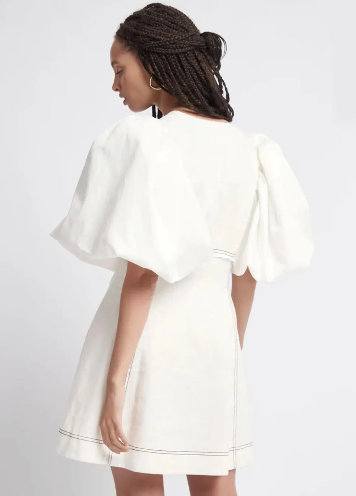 Aje Cherished Puff Sleeve Linen Mini Dress White Size 8 - Image 2