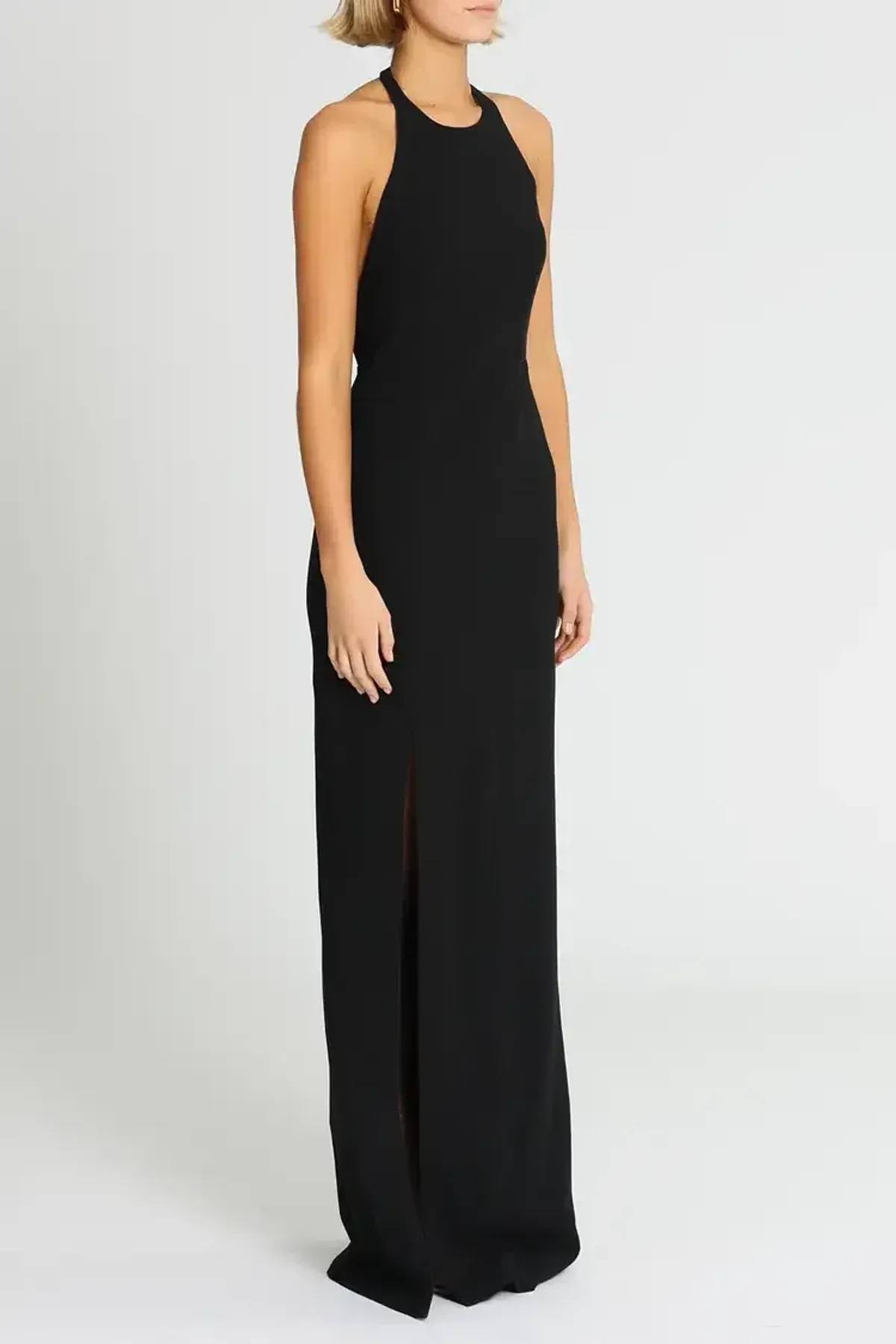 Elizabeth and James Ventus Halter Neck Twill Gown in Black Size 12 - Image 3