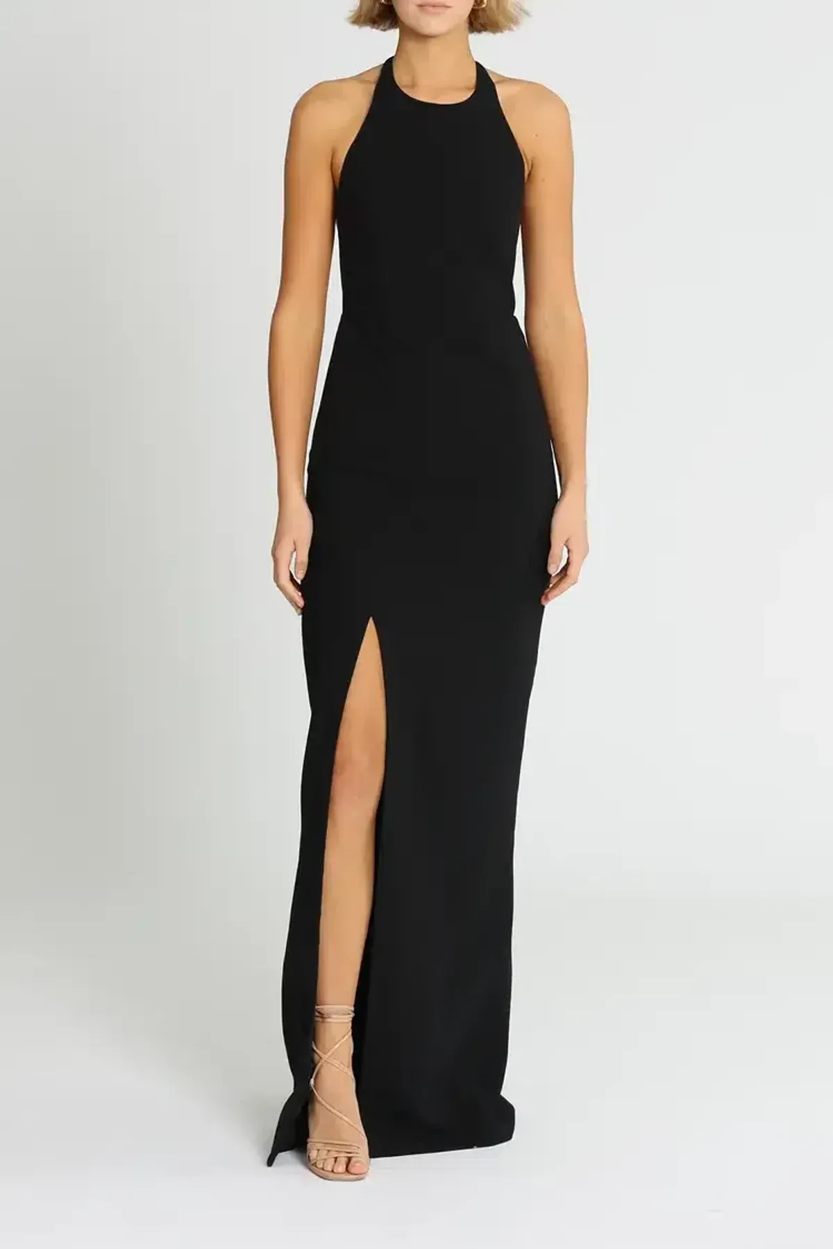 Elizabeth and James Ventus Halter Neck Twill Gown in Black Size 12 - Image 2