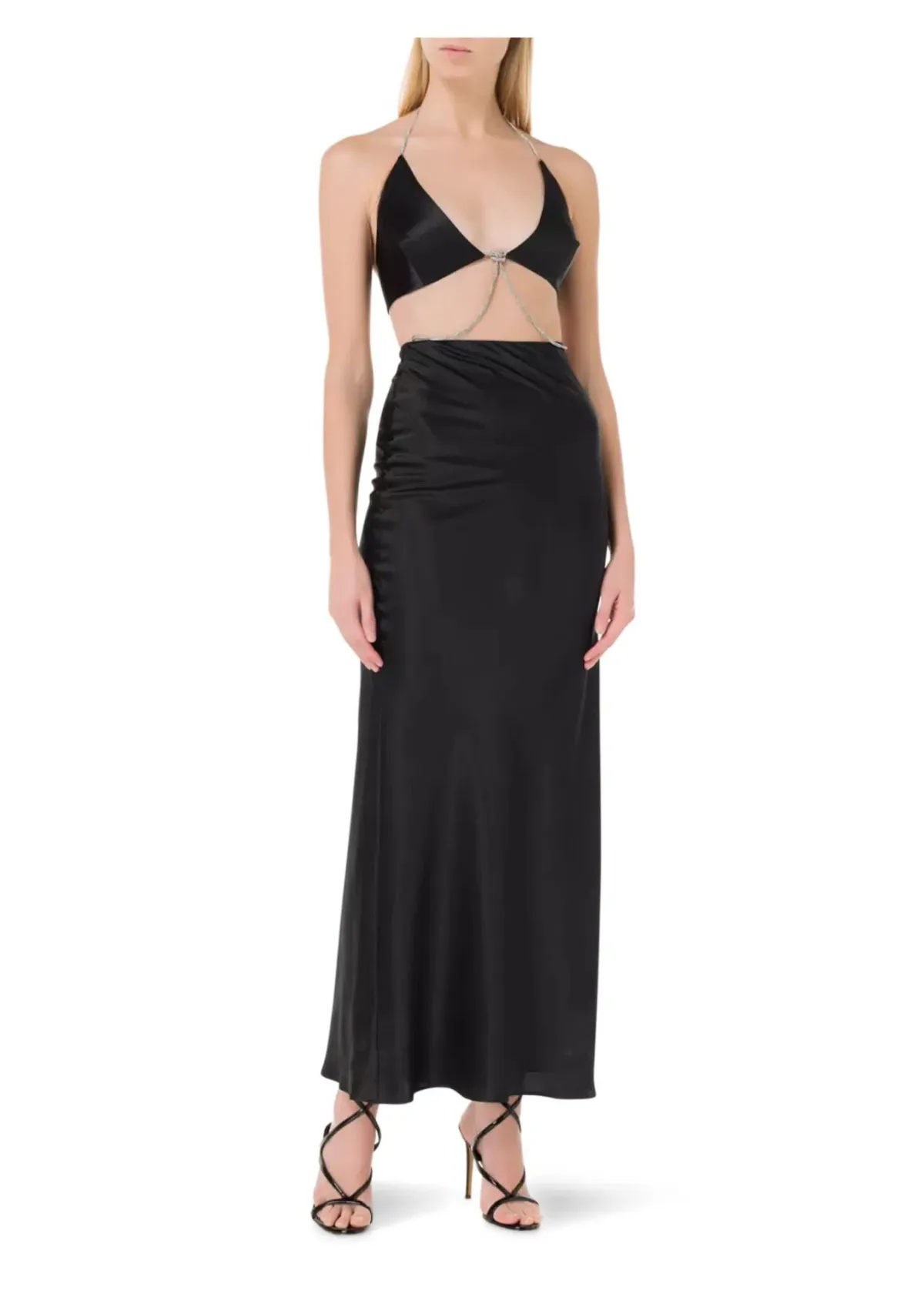 Michael Lo Sordo Nomi Crystalline Wrap Halter Dress in Black Size 6 - Image 1