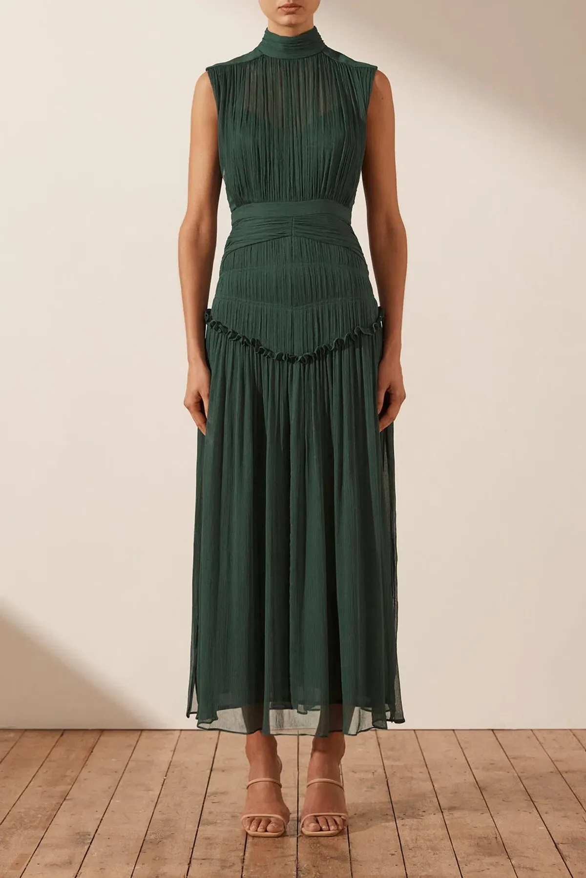 Shona Joy Leonie High Neck Midi Dress Green Size 12 - Image 1