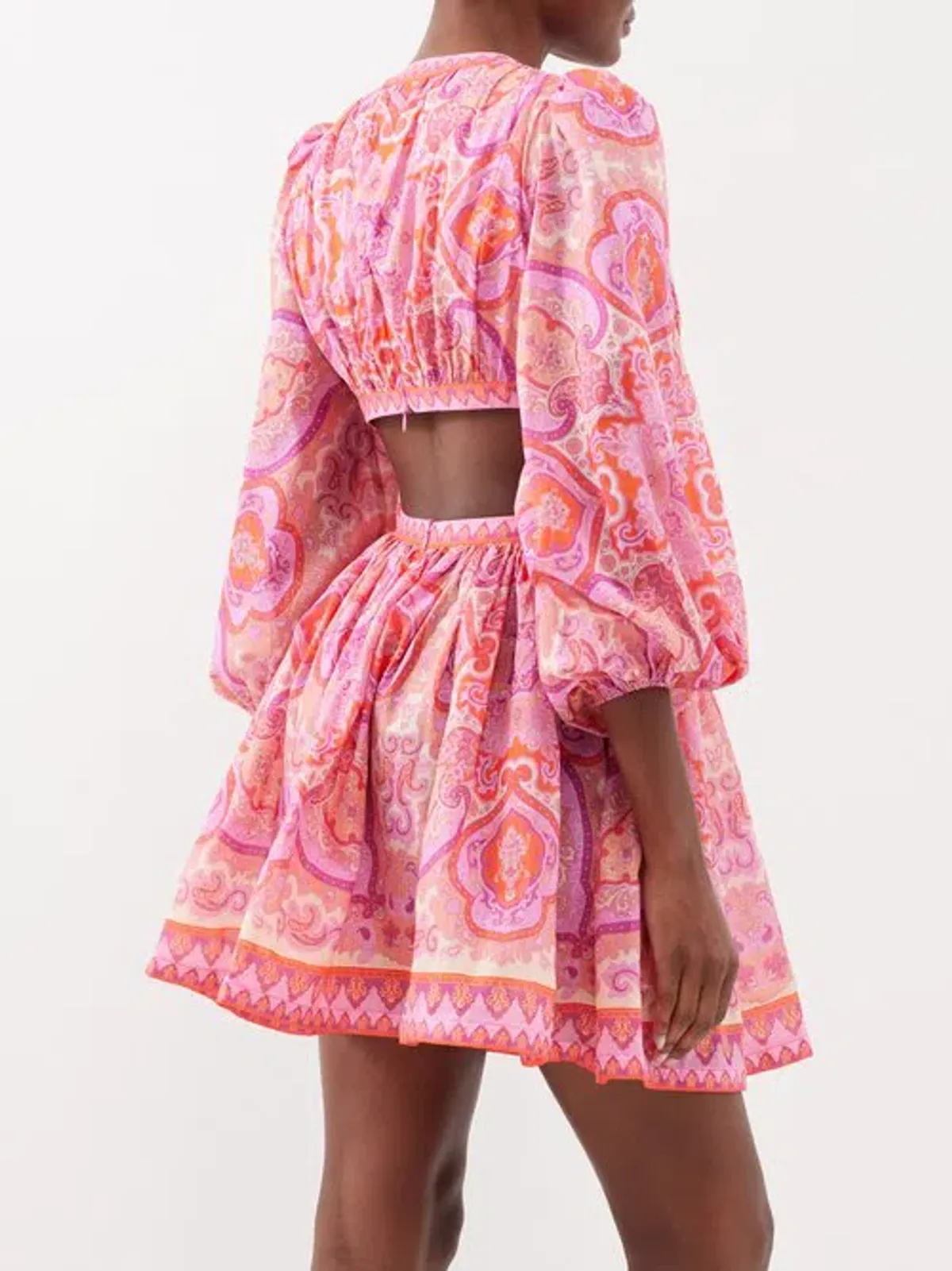 Zimmermann Halcyon Tie Front Mini Dress in Pink/Purple Paisley Size 1 / AU 10 - Image 4