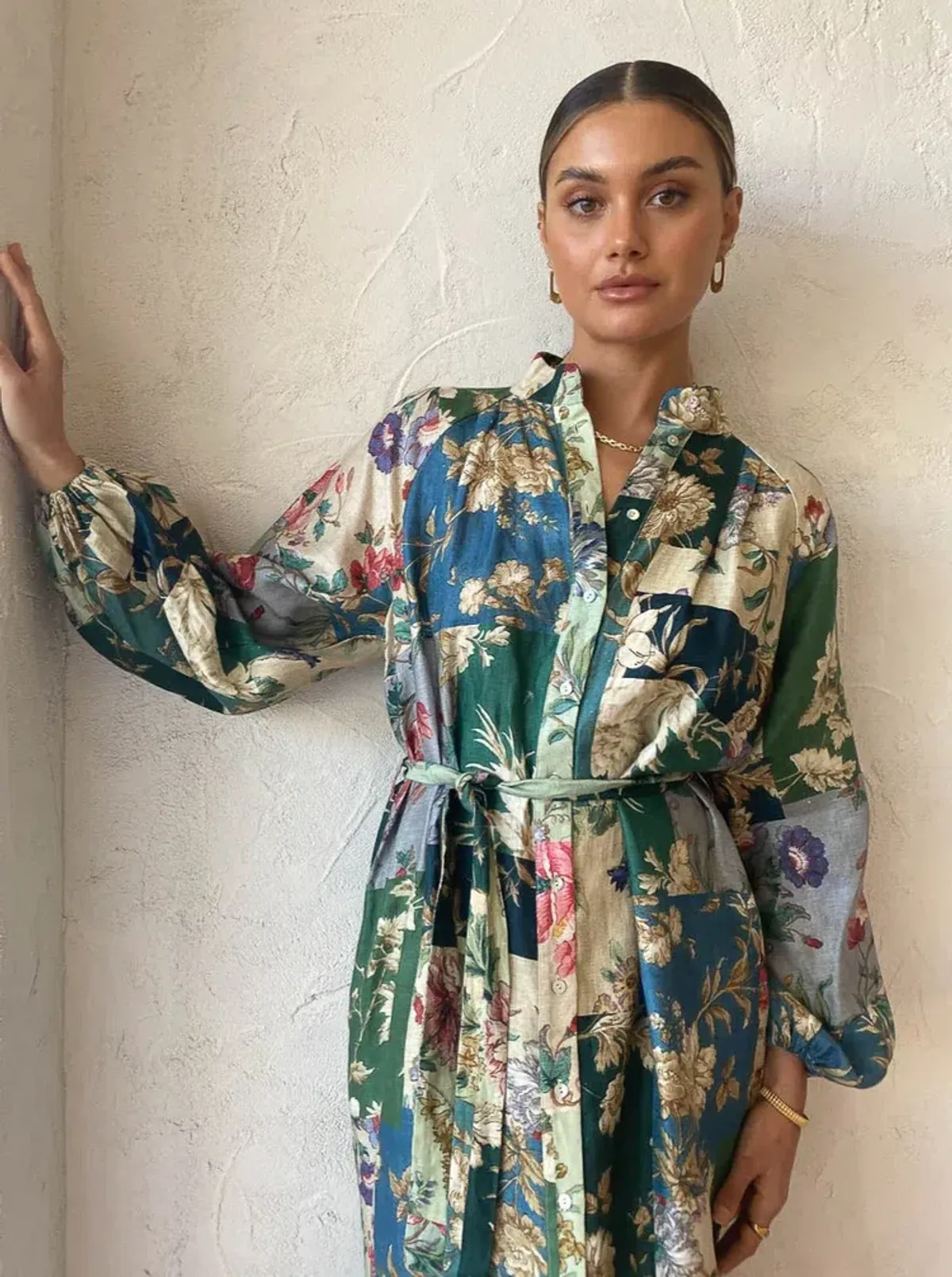 Alemais Loretta Patchwork Shirtdress In Sage Floral Size 16 - Image 6