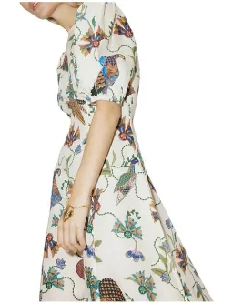 Alemais Birdie Puff-Sleeve Printed Linen Midi Dress Ivory/Print Size 16 for rent on The Volte - image 3
