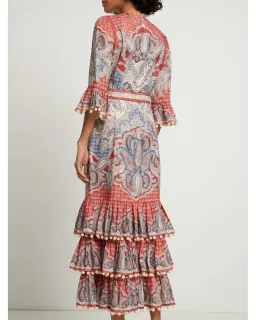 Zimmermann Vitali Tiered Hem Midi Dress Indigo & Ruby Paisley Size 3 /Au14  for rent on The Volte - image 2