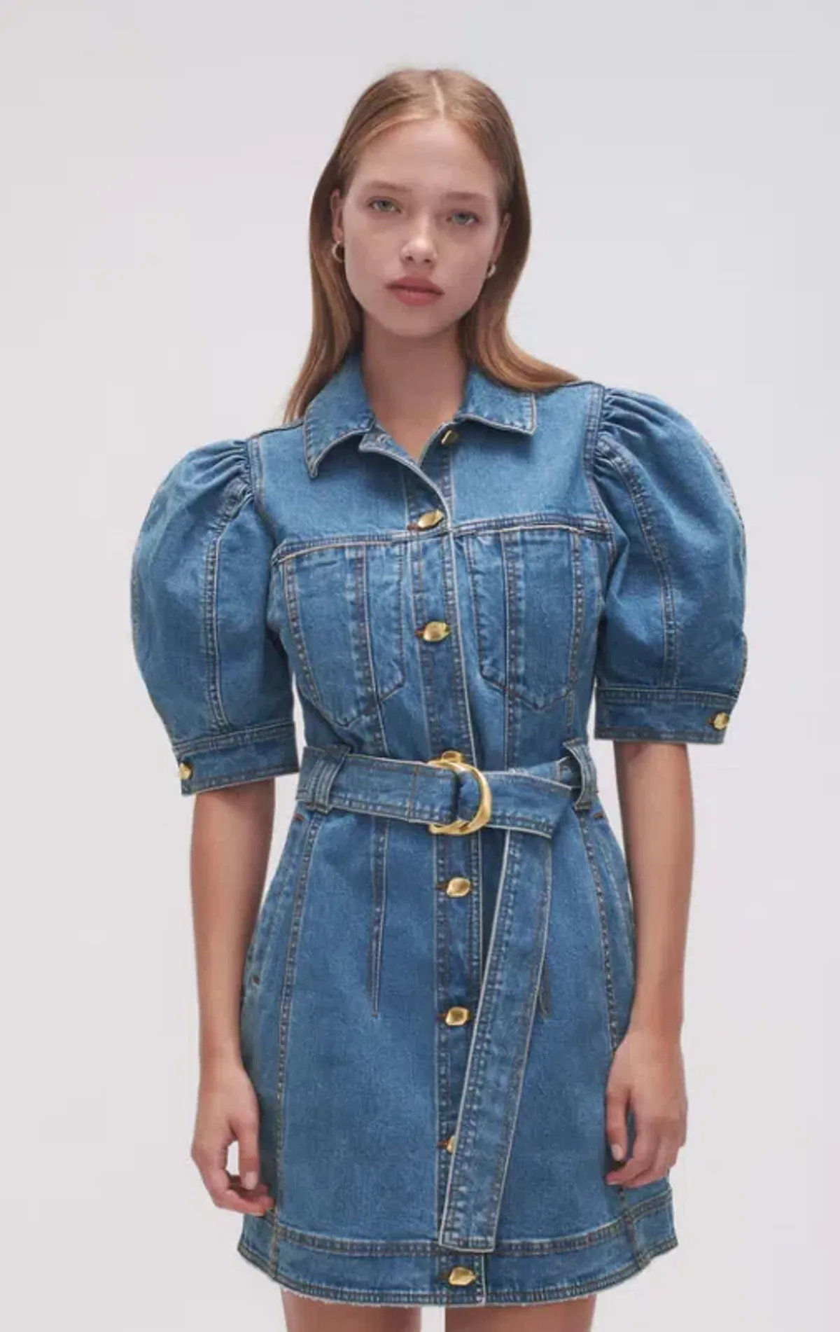 Aje Adriana Puff Sleeve Denim Mini Dress 90's Wash Size 6 - Image 2