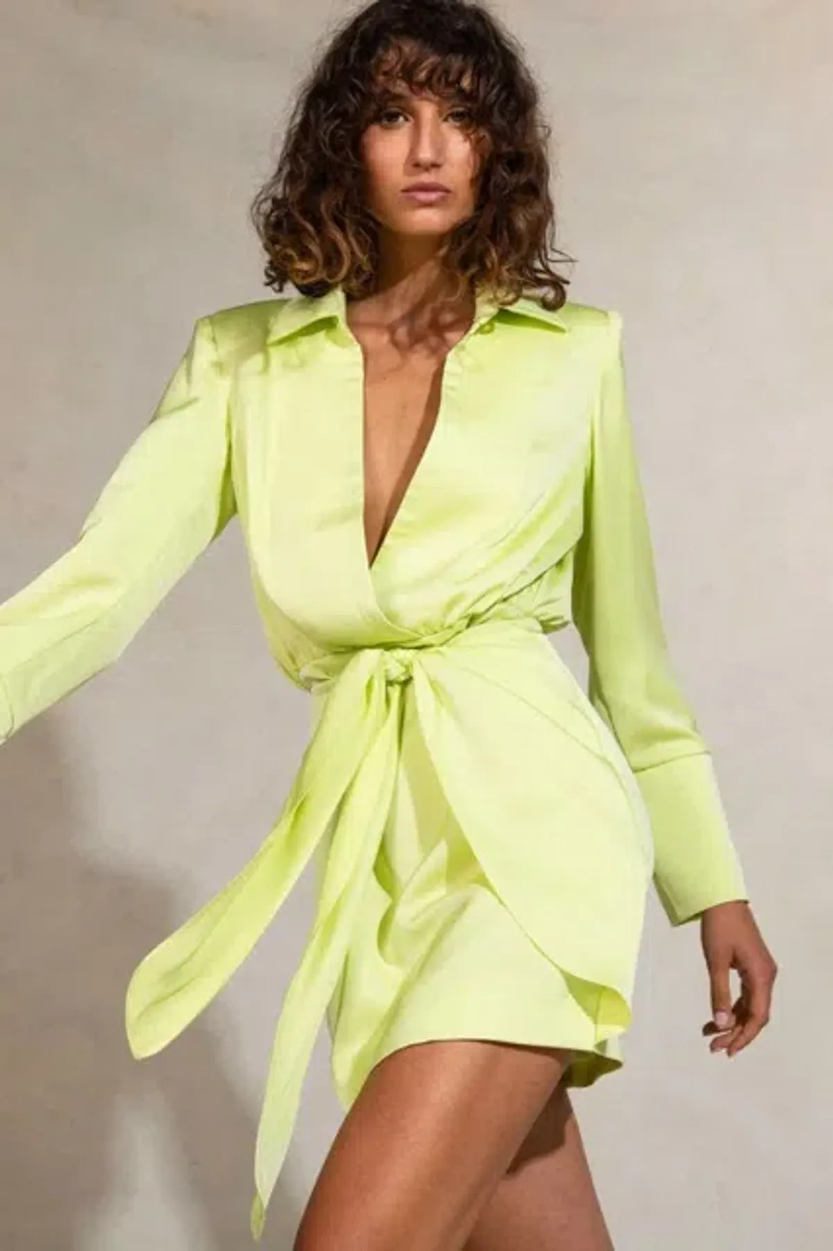 MISHA Reidun Satin Mini Dress Lime Punch Size 12/L - Image 2
