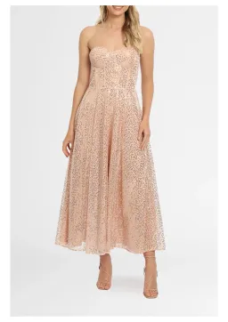 Elle Zeitoune Lana Bustier Midi Dress in Rose Gold Size 16 for rent on The Volte - image 1