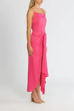 Elle Zeitoune Gathered Waist Midi Dress in Pink Punch Size 10 for rent on The Volte - image 2