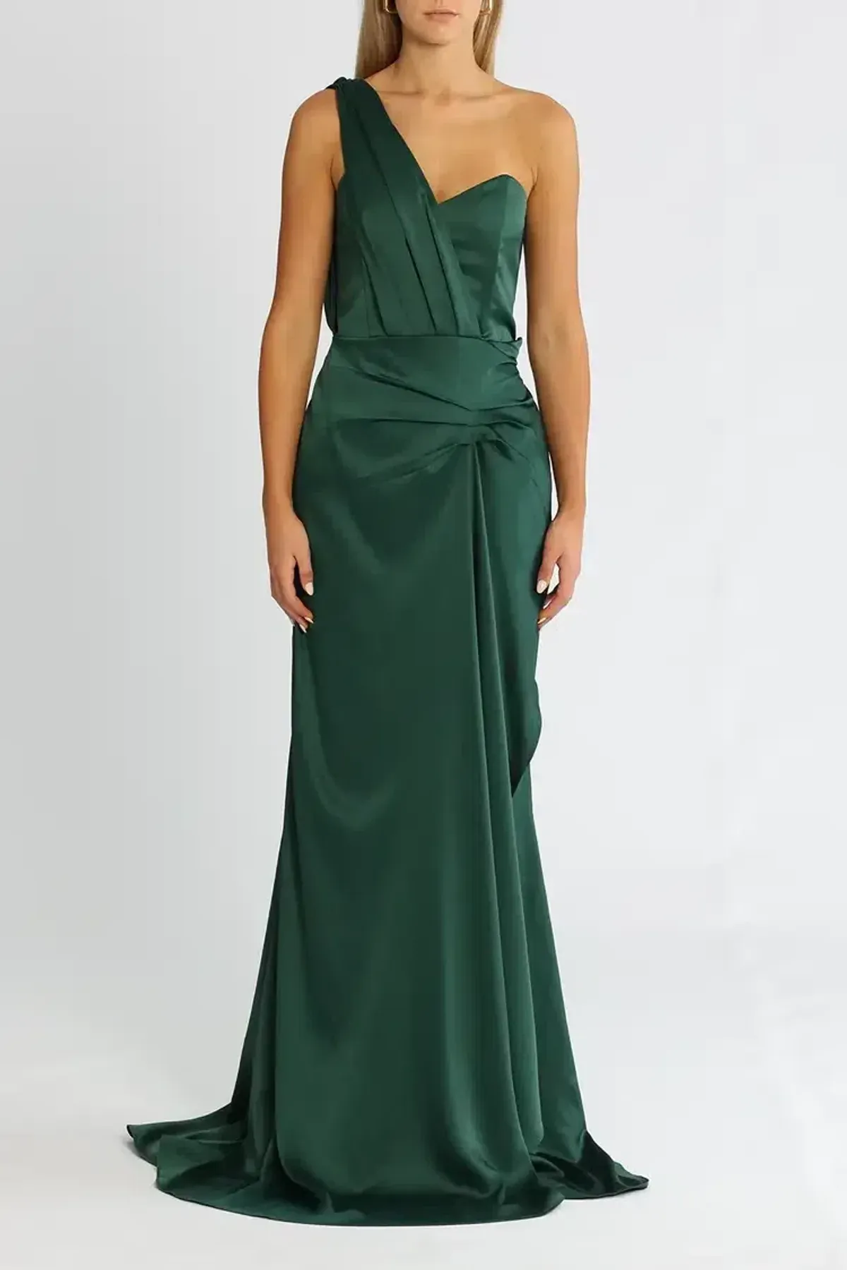 Elle Zeitoune One Shoulder Emerald Gown in Forest Green Size 8 - Image 1