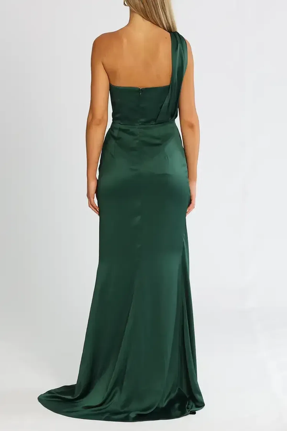 Elle Zeitoune One Shoulder Emerald Gown in Forest Green Size 8 - Image 3