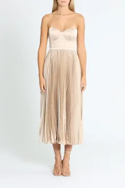 Elle Zeitoune Fluid Pleated Midi Dress in Champagne Size 8 for rent on The Volte - image 1