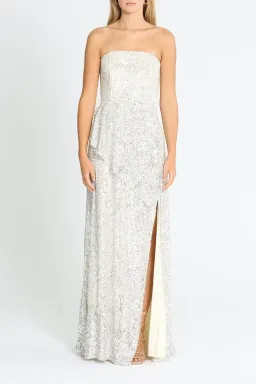 Elle Zeitoune Giana Strapless Sequin Dress in Silver Size 8 for rent on The Volte - image 1