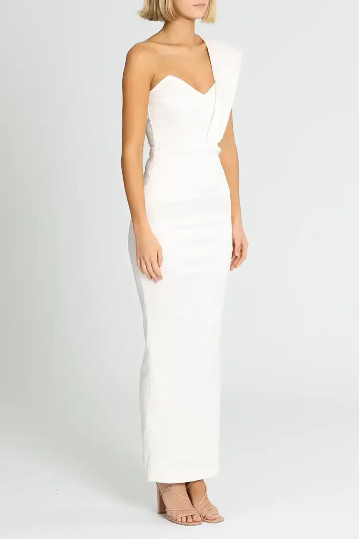 Elle Zeitoune Structured One Shoulder Midi Dress in White Size 8 - Image 2