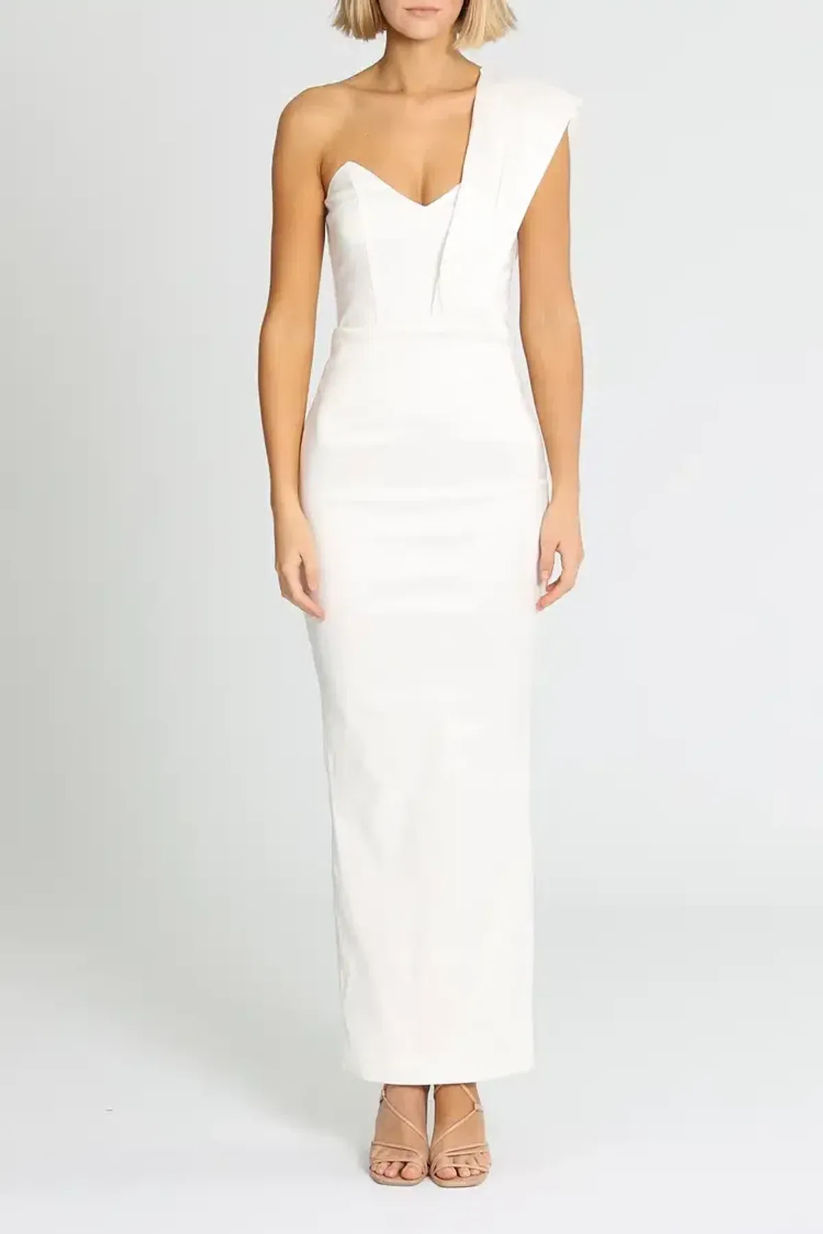 Elle Zeitoune Structured One Shoulder Midi Dress in White Size 8 - Image 1