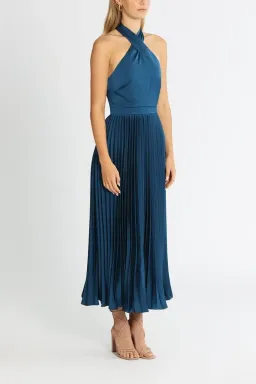 Elle Zeitoune Pleated Halter Midi Dress in Blue Size 8 for rent on The Volte - image 2