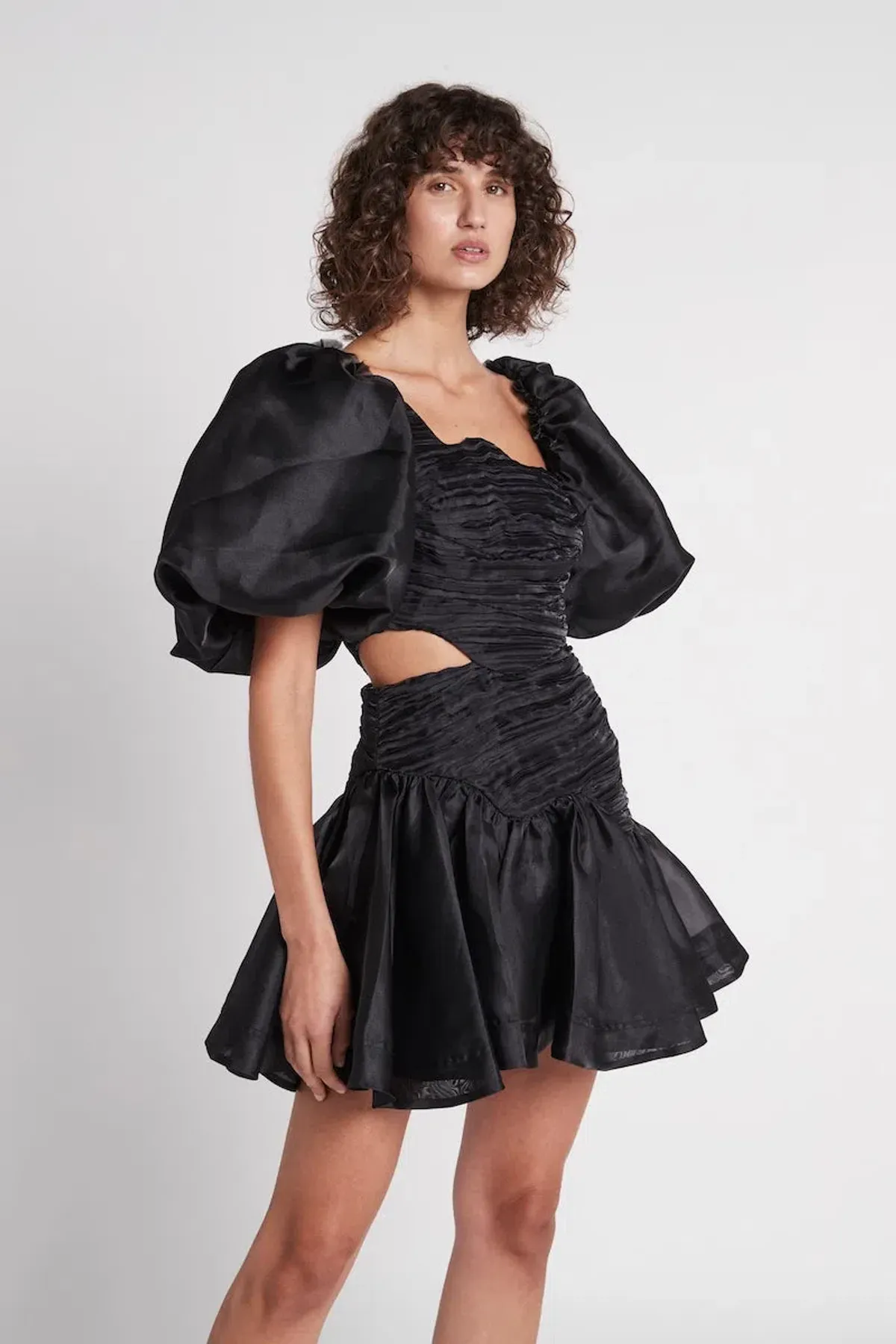 Aje Joan Puff Sleeve Mini Dress in Black - Size 8 - Image 2
