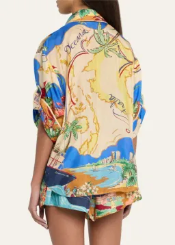 Zimmermann Alight Short Sleeve Shirt and Draw Waist Shorts Set Nautical Map Size 0/Au 8  for rent on The Volte - image 2