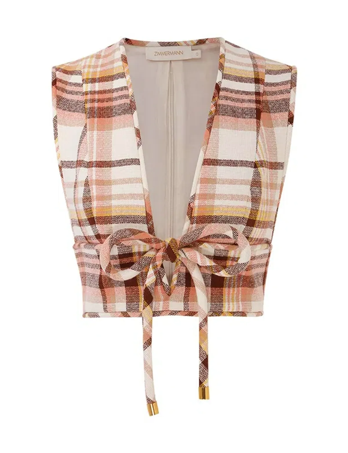 Zimmermann The Matchmaker Check Bow Bodice Size 0/Au 8 and Dance Short Size 1/Au 10 Set in Cream Check  - Image 2