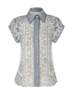 Zimmermann The Matchmaker Fitted Blouse and Gathered Midi Skirt in Blue Bandana Size 1/AU 10  for rent on The Volte - image 5