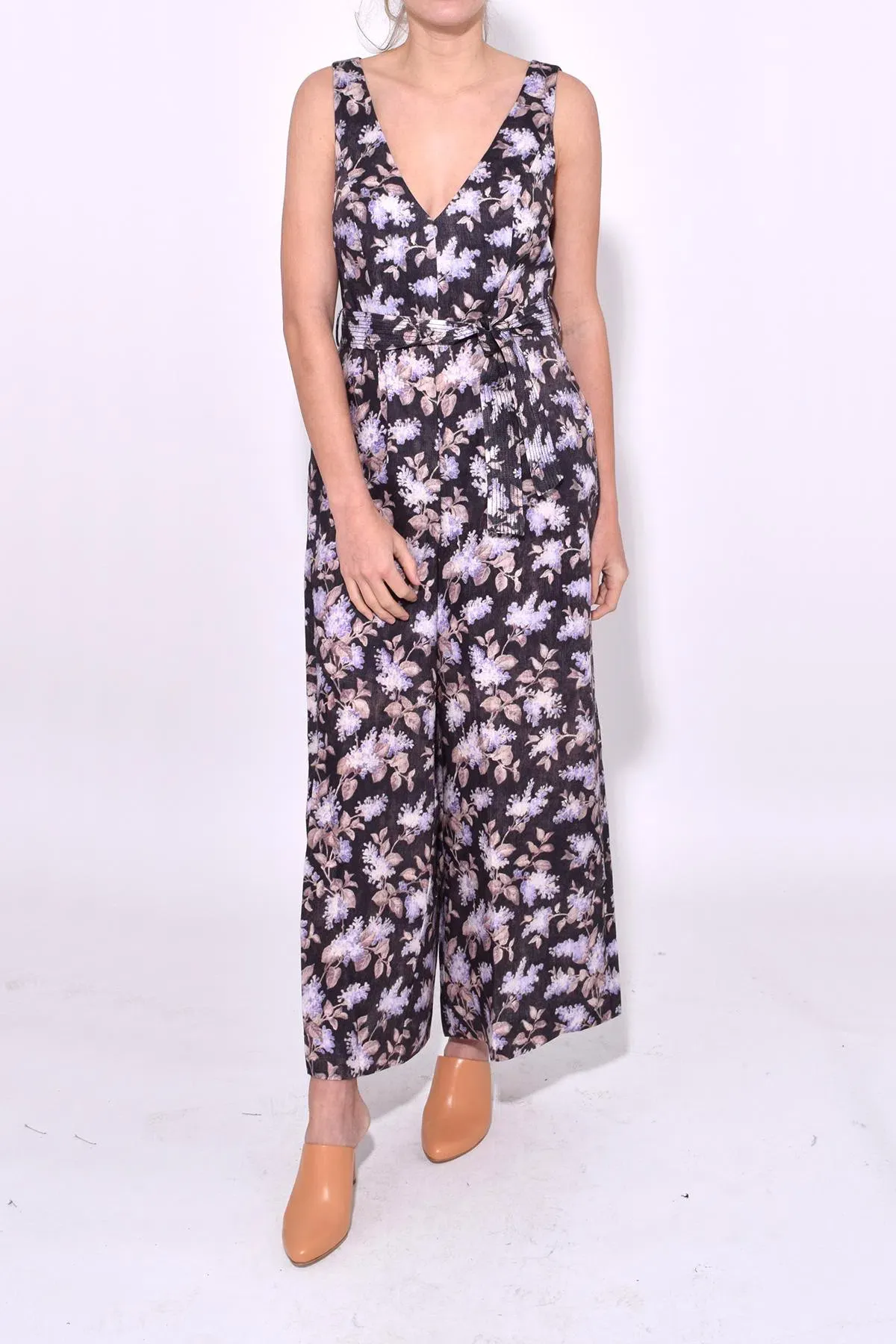 Zimmermann Stranded Jumpsuit Black Lavender Floral Size 0/AU 6 - Image 2