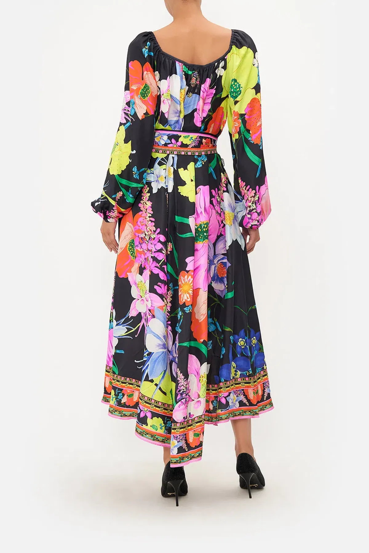 Camilla Gathered Flared Dress Black Floral Size 14 - Image 2