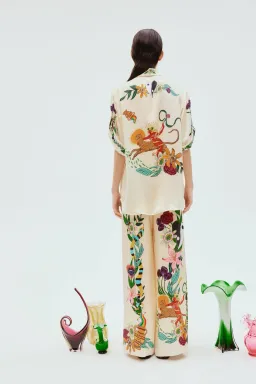 Alemais Meagan Oversized Silk Shirt and Pant Set Print Size 8  for rent on The Volte - image 3