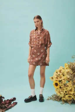 Alemais Carmella Shirt And Mini Skirt Set Brown/Print Size 8 for rent on The Volte - image 1