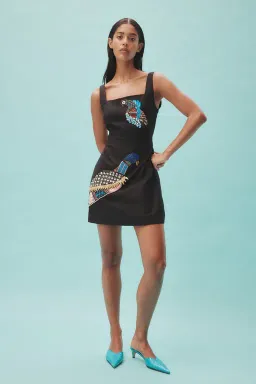 Alemais Rowena Beaded Cotton Linen Mini Dress Black Size 10  for rent on The Volte - image 1