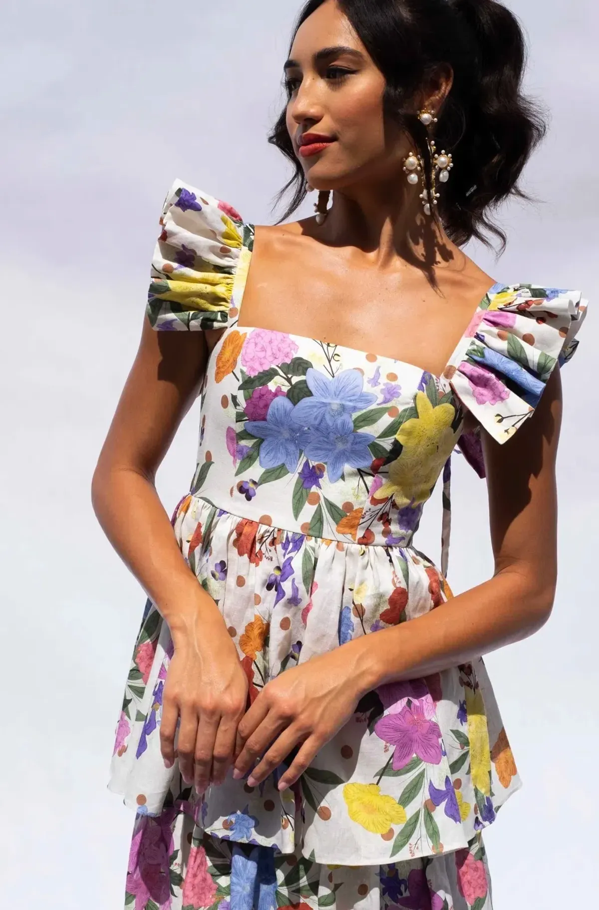 Isabella Longginou Polka Dot Floral Frill Dress Multi Size 12 - Image 4