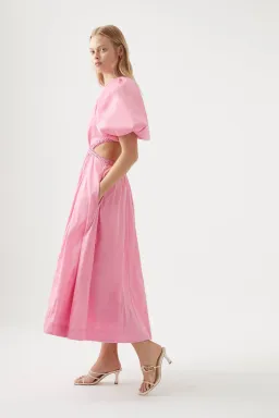 Aje Capucine Puff Sleeve Midi Dress Pink Size 10 for rent on The Volte - image 2
