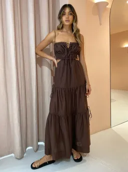 Bec & Bridge Alexandra Tie Maxi Dress Brown Size 10 for rent on The Volte - image 1