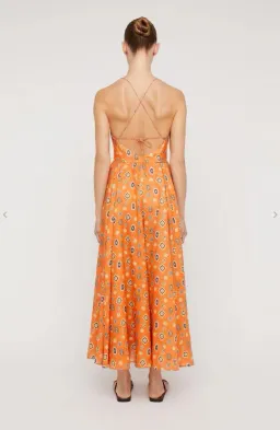 Scanlan Theodore Foulard Linen Strappy Dress Tangerine Orange Floral Size S / AU 8 for rent on The Volte - image 2