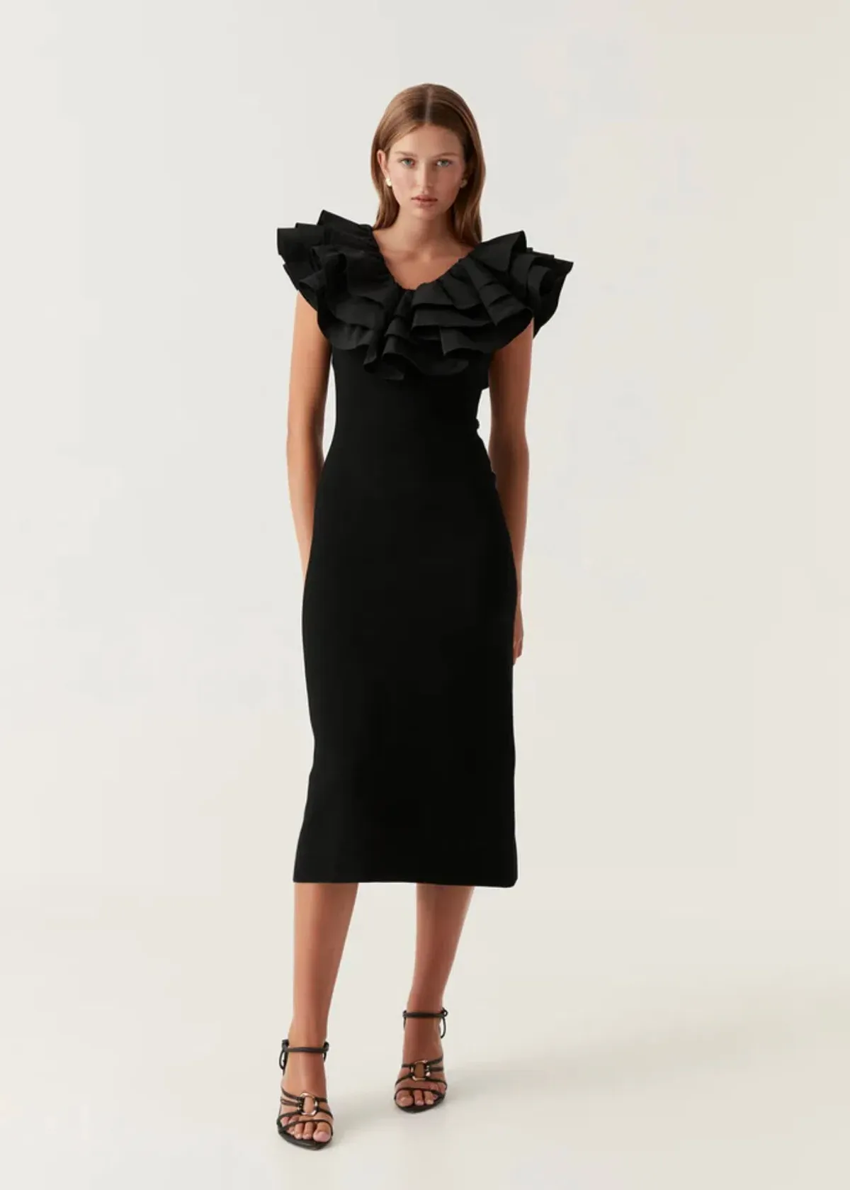 Aje Transcendent Ruffle Midi Dress Black Size 14 - Image 1