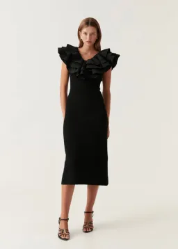 Aje Transcendent Ruffle Midi Dress Black Size 14 for rent on The Volte - image 1